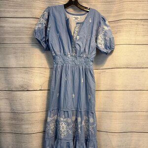 Ananya by Rose Embroidered Maxi Dress With Puff Sleeves Size S